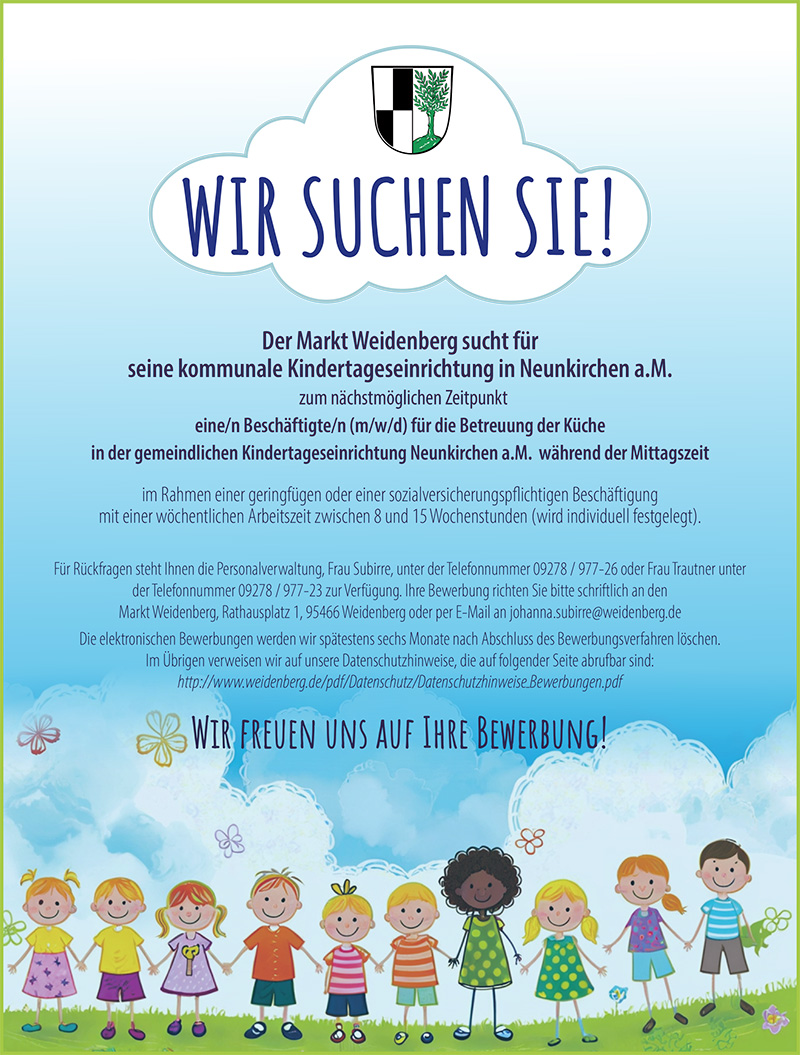 Stellenauschreibung Küchenhilfe Kita